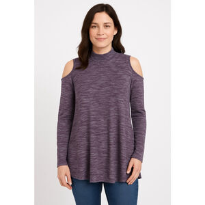 Sonoma Purple Heather Knit Cold Shoulder Mock Neck Tunic Top Size Large
